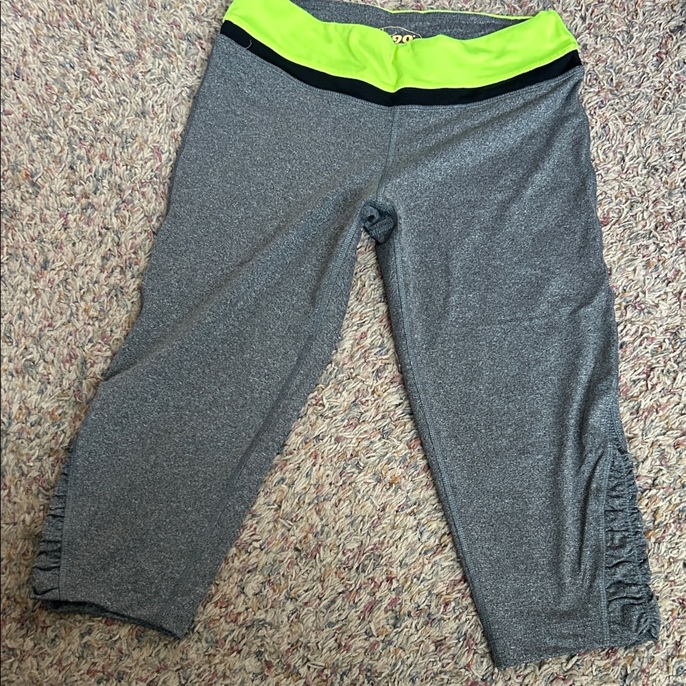 90 Degree By Reflex Gray Capris with Neon Green Waistband